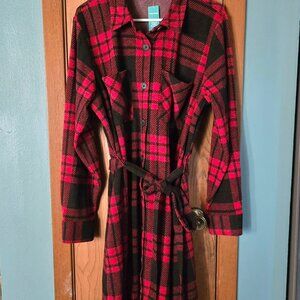 XL Red & Black Plaid Button Down Maurices Long Sleeve Dress with Front Pockets